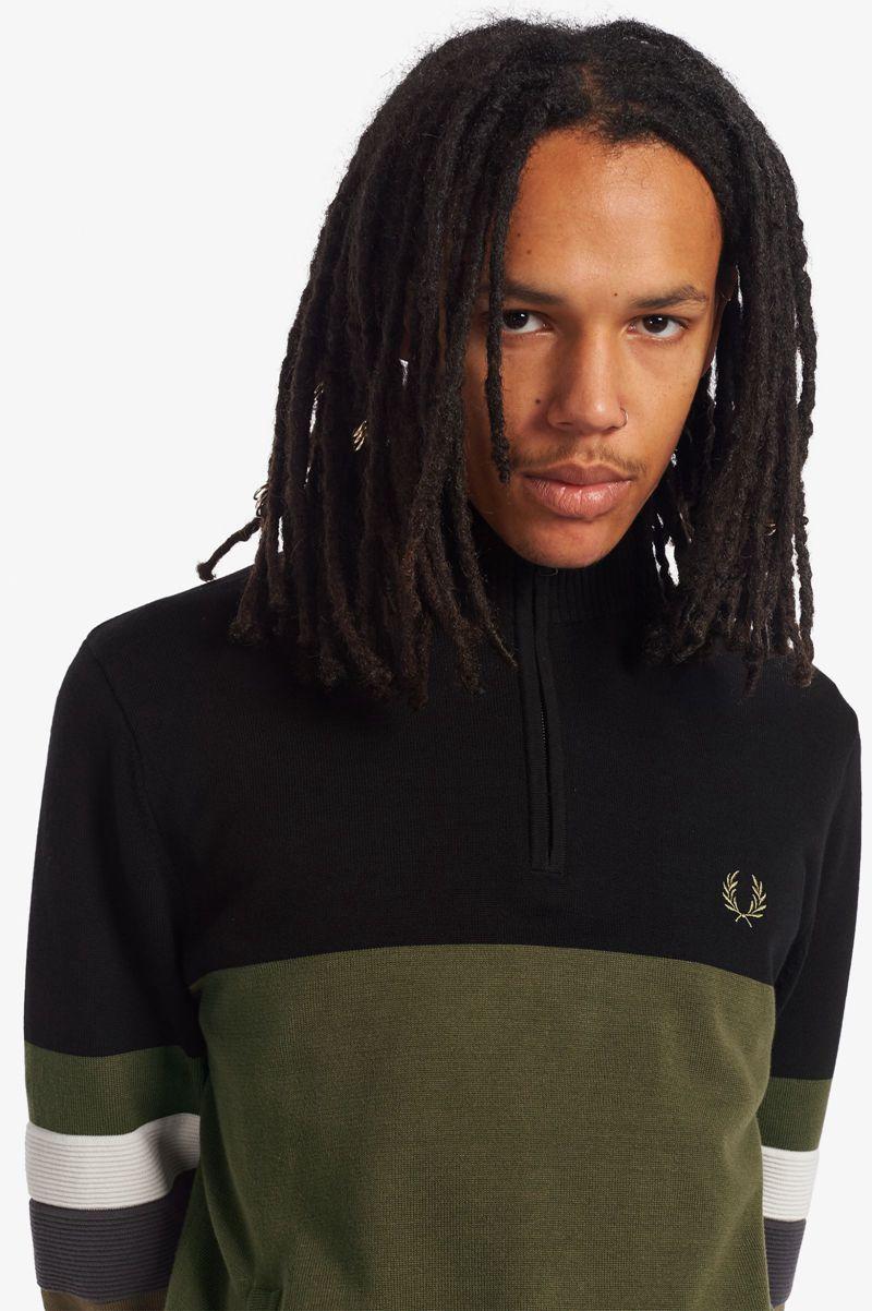 Green Fred Perry Colour Block Half-Zip Jumper Men's Knitwear | PH 1297LISH